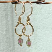 Raw Watermelon Tourmaline Slice Hoop Earrings, October Birthstone Earrings