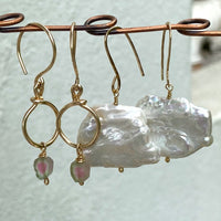 Raw Watermelon Tourmaline Slice Hoop Earrings, October Birthstone Earrings