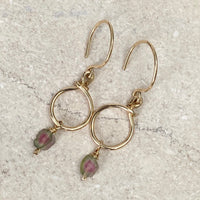 Raw Watermelon Tourmaline Slice Hoop Earrings, October Birthstone Earrings
