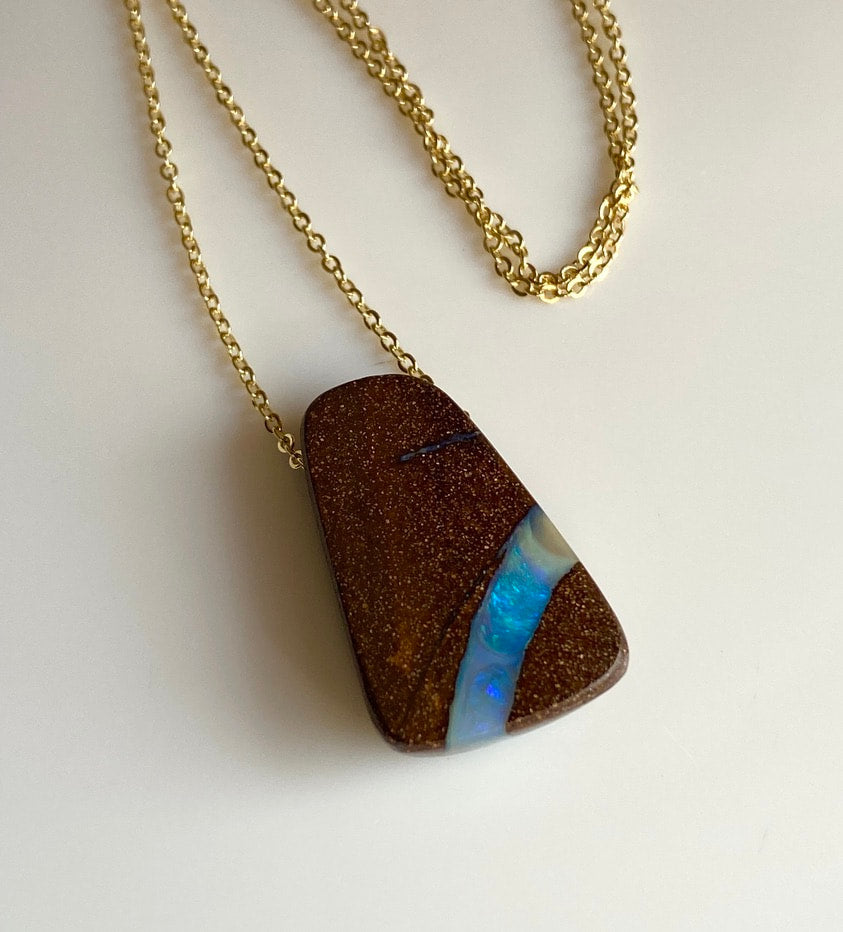 Australian Boulder Matrix Opal Pendant Necklace