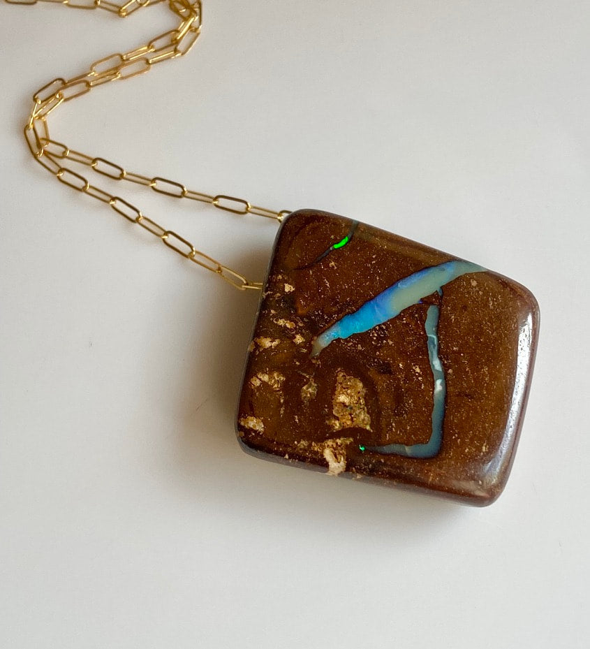 Australian Boulder Matrix Opal Pendant Necklace, October Birthstone