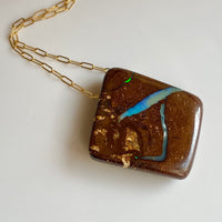 Australian Boulder Matrix Opal Pendant Necklace, October Birthstone
