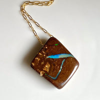 Australian Boulder Matrix Opal Pendant Necklace, October Birthstone
