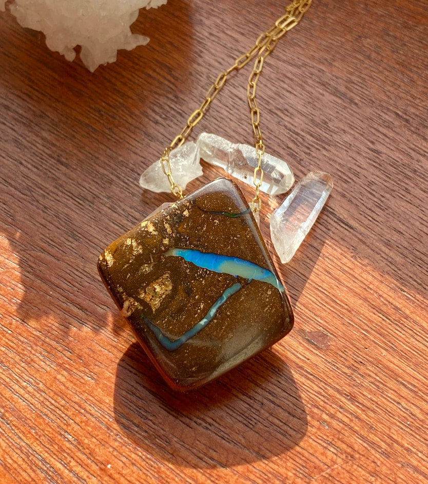Australian Boulder Matrix Opal Pendant Necklace, October Birthstone