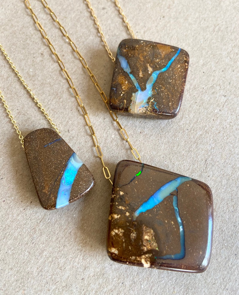 Australian Boulder Matrix Opal Pendant Necklace, October Birthstone