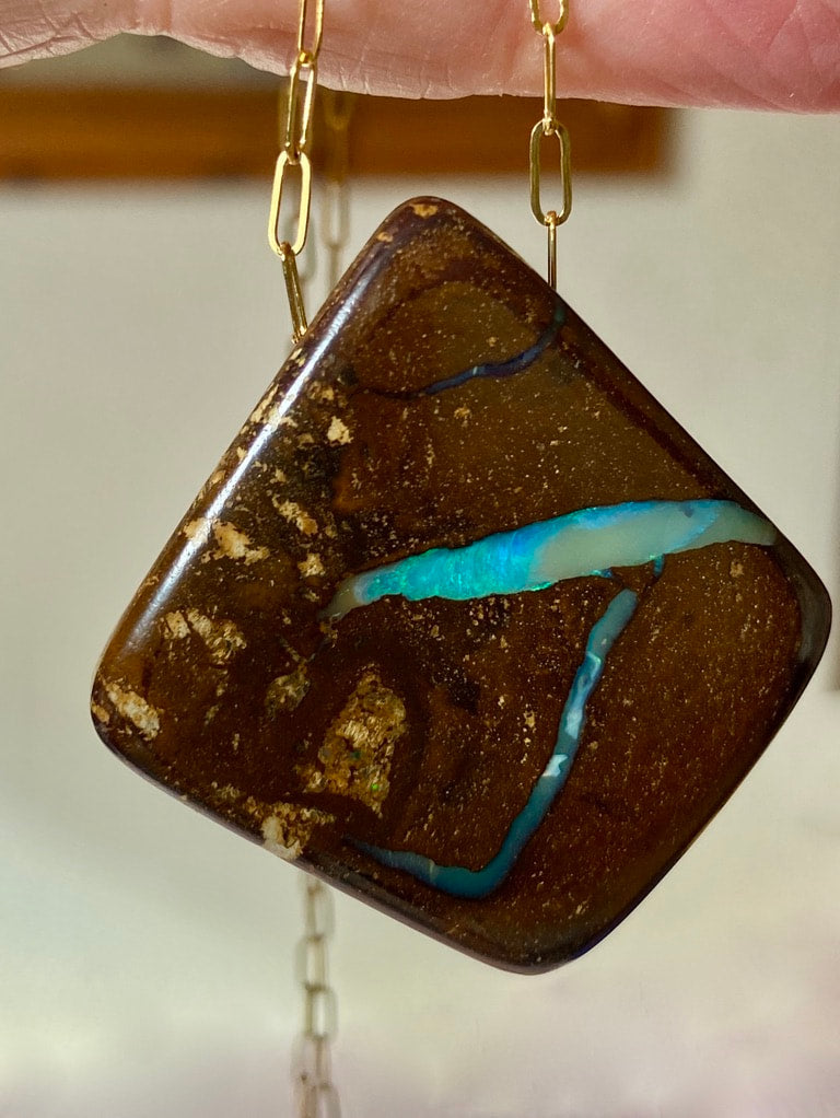 Australian Boulder Matrix Opal Pendant Necklace, October Birthstone