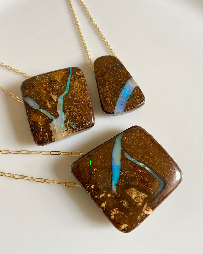 Australian Boulder Matrix Opal Pendant Necklace, October Birthstone Necklace