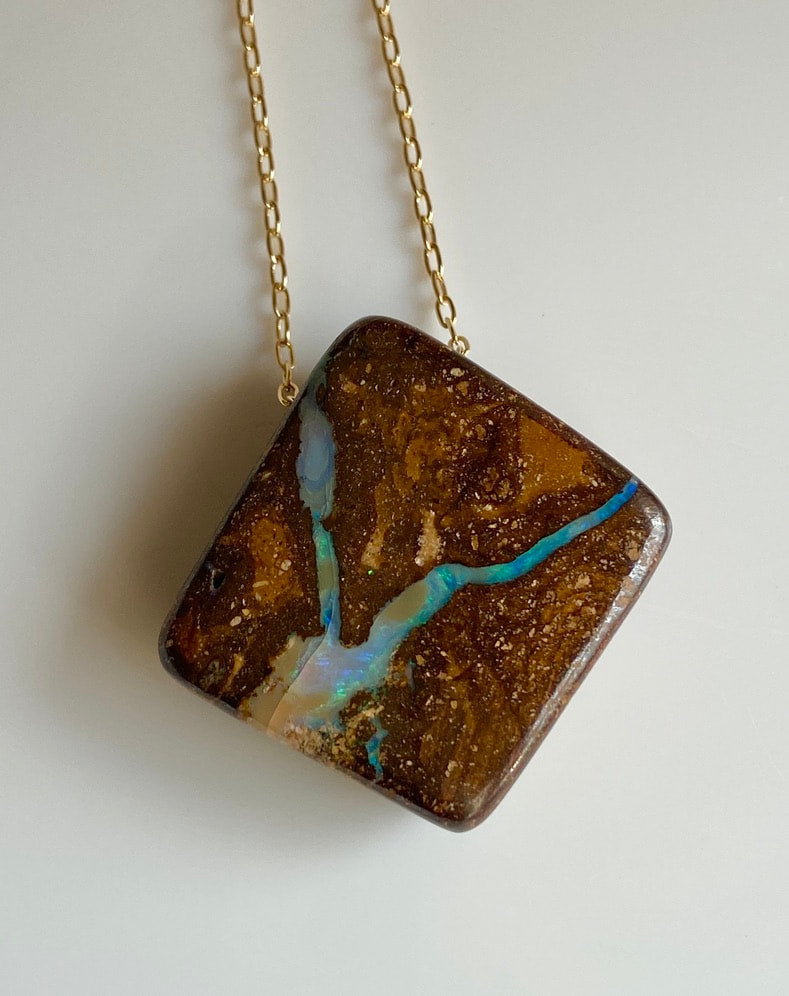 Australian Boulder Matrix Opal Pendant Necklace, October Birthstone Necklace