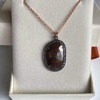 Large Brown Sapphire and Pave Diamond Pendant Necklace, September April Birthstone Pendant Necklace