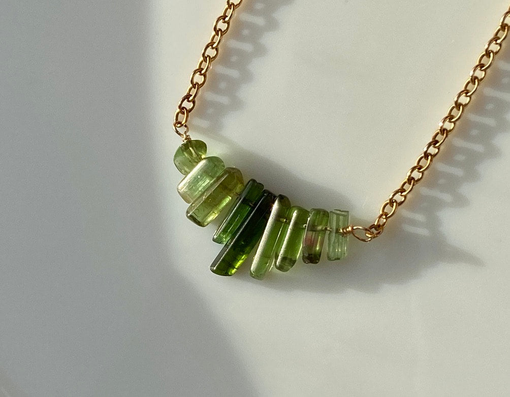 Raw Tourmaline Necklace, Watermelon / Green Tourmaline Necklace, October Birthstone Necklace