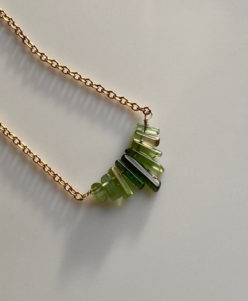 Raw Tourmaline Necklace, Watermelon / Green Tourmaline Necklace, October Birthstone Necklace