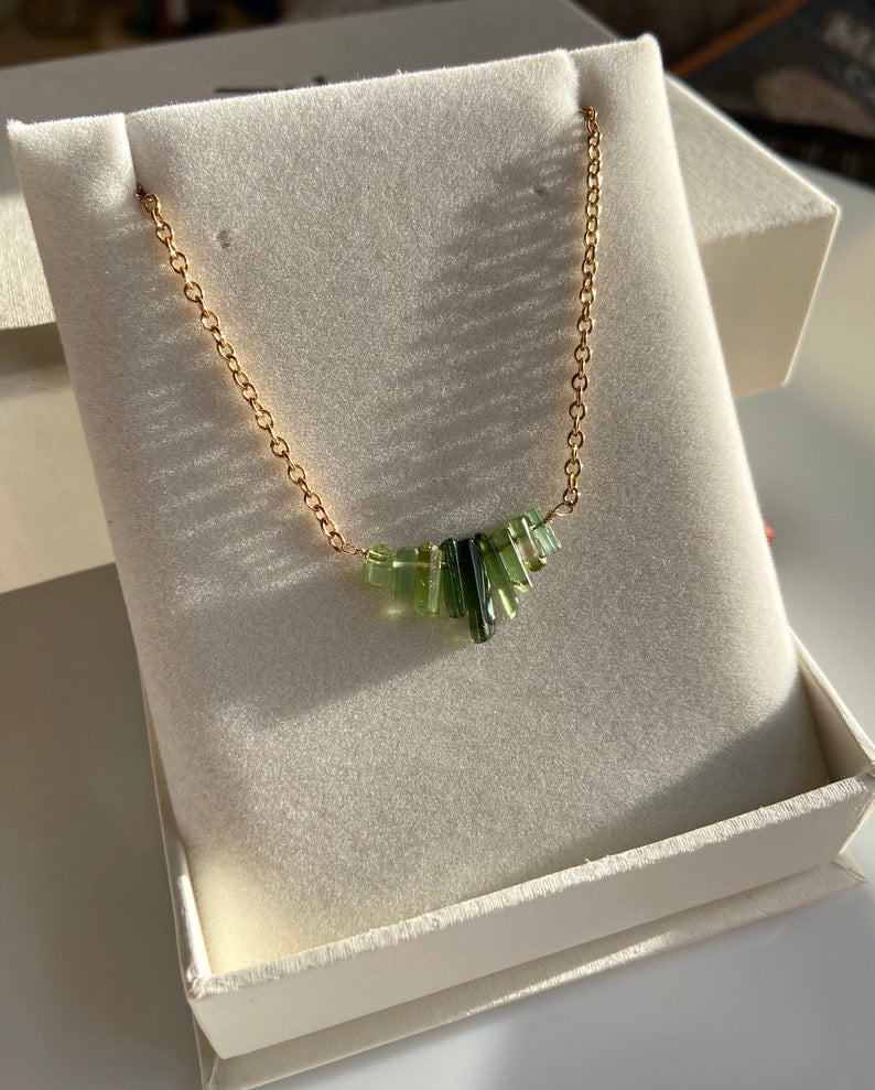 Raw Tourmaline Necklace, Watermelon / Green Tourmaline Necklace, October Birthstone Necklace