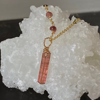 Raw Raspberry Pink Tourmaline Crystal Point Pendant Necklace, October Birthstone Necklace