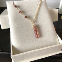 Raw Raspberry Pink Tourmaline Crystal Point Pendant Necklace, October Birthstone Necklace