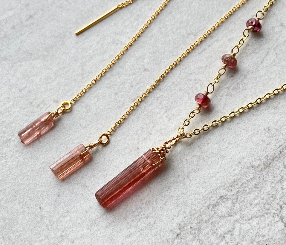Raw Raspberry Pink Tourmaline Crystal Point Pendant Necklace, October Birthstone Necklace