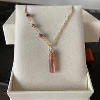 Raw Raspberry Pink Tourmaline Crystal Point Pendant Necklace, October Birthstone Necklace
