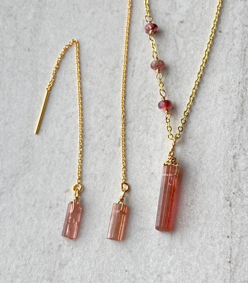 Raw Raspberry Pink Tourmaline Crystal Point Pendant Necklace, October Birthstone Necklace