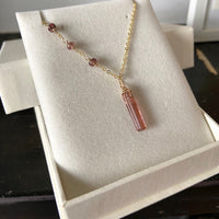 Raw Raspberry Pink Tourmaline Crystal Point Pendant Necklace, October Birthstone Necklace