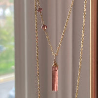 Raw Raspberry Pink Tourmaline Crystal Point Pendant Necklace, October Birthstone Necklace