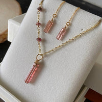 Raw Raspberry Pink Tourmaline Crystal Point Pendant Necklace, October Birthstone Necklace