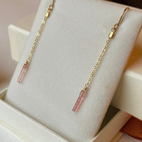 Raw Raspberry Pink Tourmaline Chain Earrings, October Birthstone Earrings