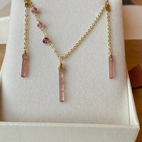 Raw Raspberry Pink Tourmaline Chain Earrings, October Birthstone Earrings