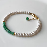 Zambian Emerald and Freshwater Pearl Bracelet, May Birthstone Bracelet