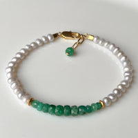 Zambian Emerald and Freshwater Pearl Bracelet, May Birthstone Bracelet