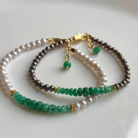 Zambian Emerald and Freshwater Pearl Bracelet, May Birthstone Bracelet