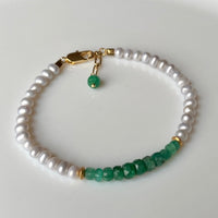 Zambian Emerald and Freshwater Pearl Bracelet, May Birthstone Bracelet