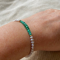 Zambian Emerald and Freshwater Pearl Bracelet, May Birthstone Bracelet