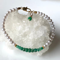 Zambian Emerald and Freshwater Pearl Bracelet, May Birthstone Bracelet