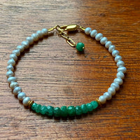 Zambian Emerald and Freshwater Pearl Bracelet, May Birthstone Bracelet