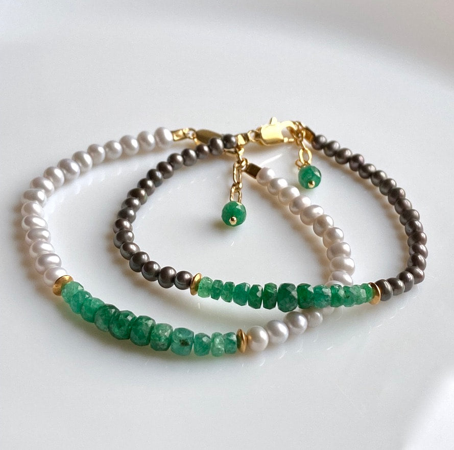 Zambian Emerald and Taupe Freshwater Pearl Bracelet