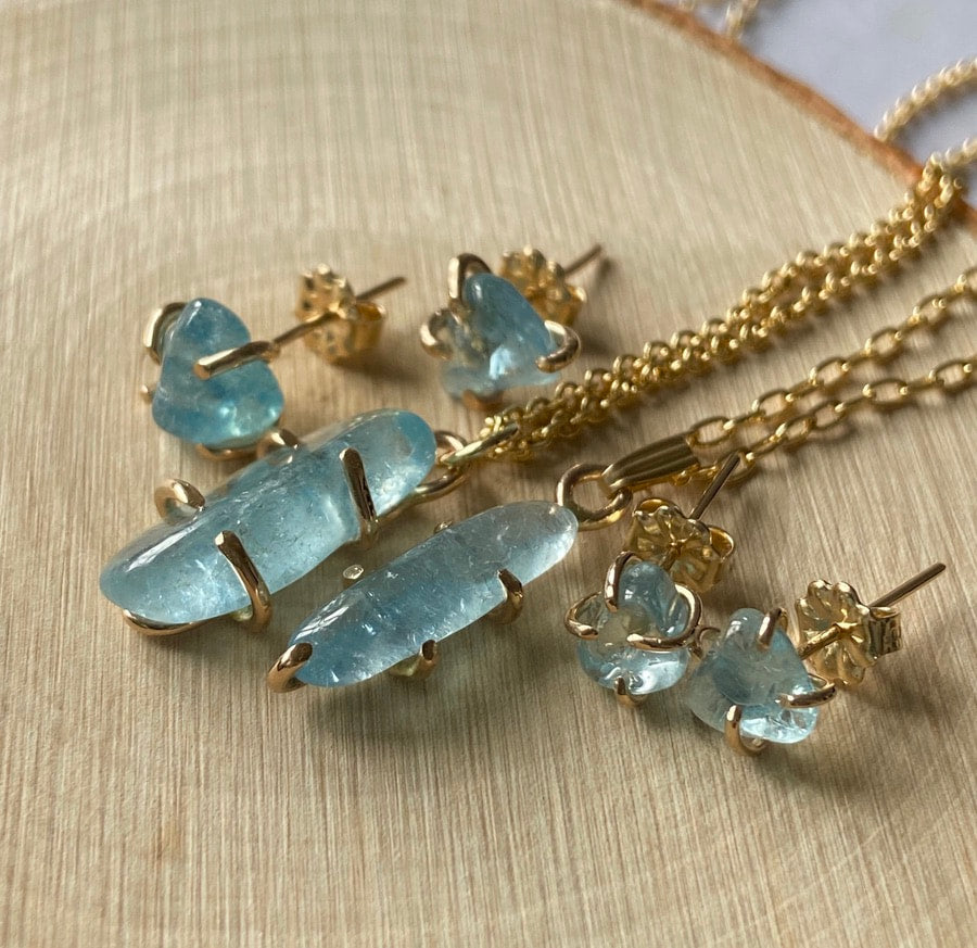 Brazilian Blue Aquamarine Stud Earrings