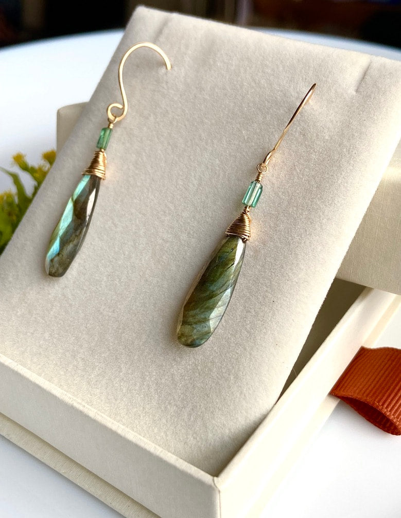 Labradorite and Indicolite Tourmaline Earrings