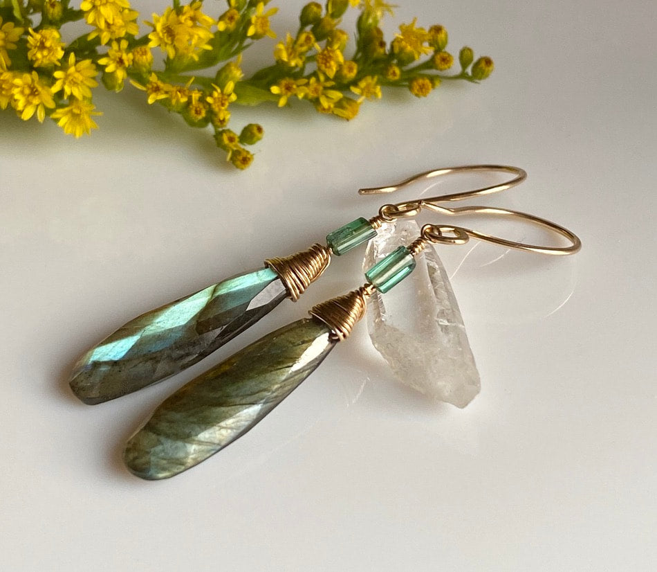 Labradorite and Indicolite Tourmaline Earrings