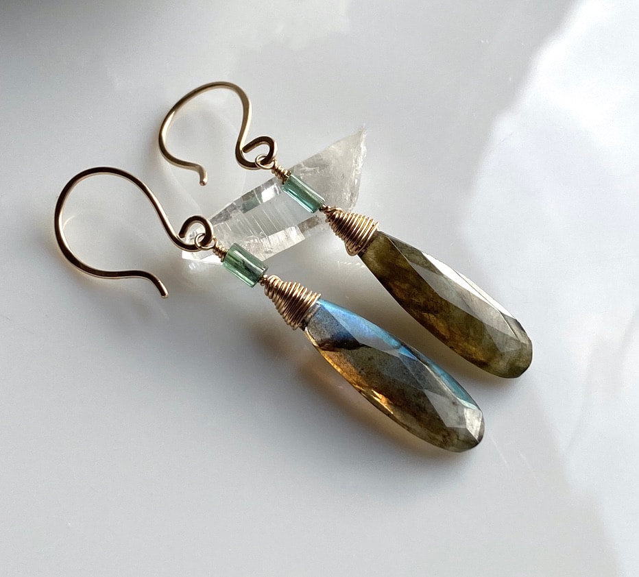 Labradorite and Indicolite Tourmaline Earrings