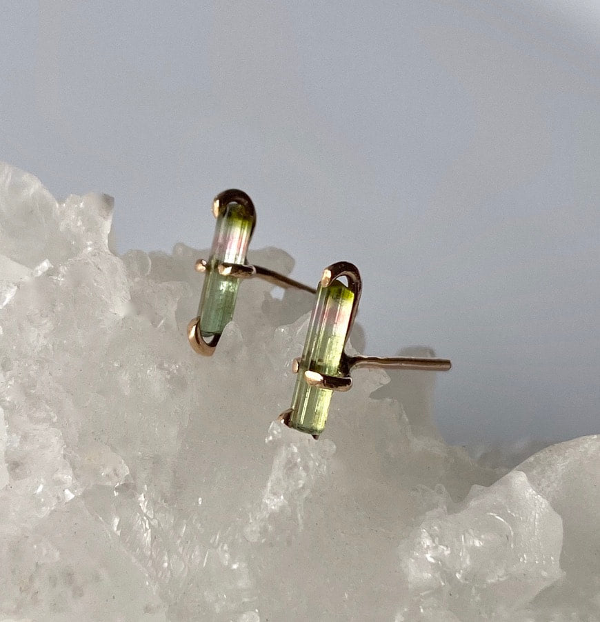 Watermelon Tourmaline Stud Earrings