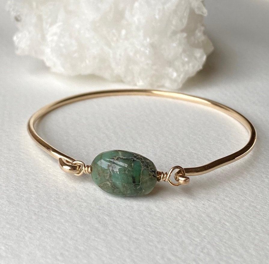 Raw Emerald Bangle Bracelet