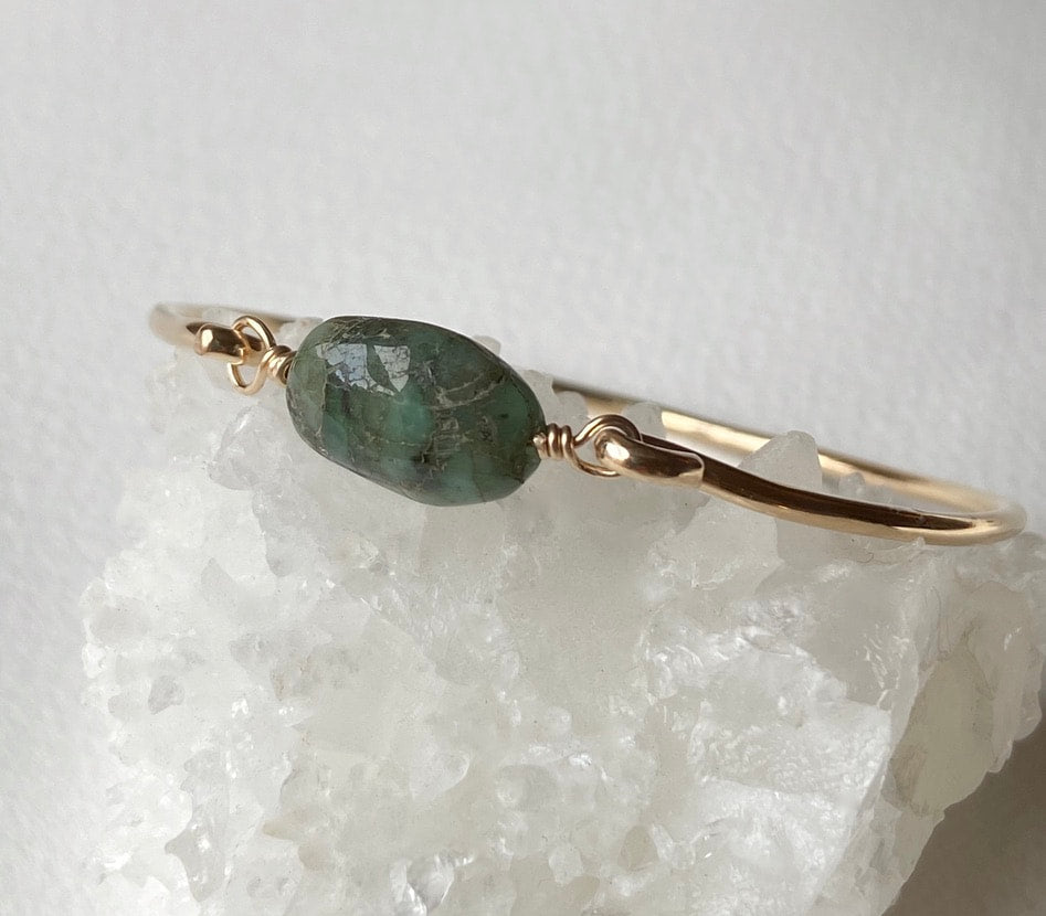 Raw Emerald Bangle Bracelet