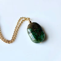 Raw Emerald Pendant Necklace, May Birthstone Necklace