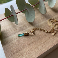 Raw Blue Green Indicolite / Paraiba Tourmaline Pendant Necklace, October Birthstone Pendant Necklace, 14k Gold