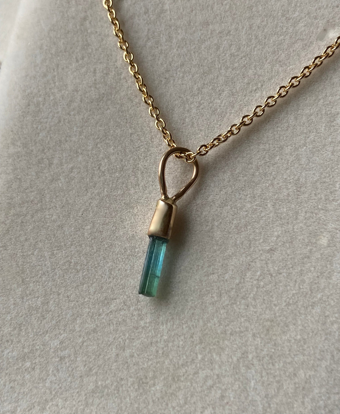 Raw Blue Green Indicolite / Paraiba Tourmaline Pendant Necklace, October Birthstone Pendant Necklace, 14k Gold