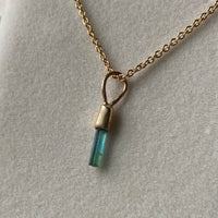 Raw Blue Green Indicolite / Paraiba Tourmaline Pendant Necklace, October Birthstone Pendant Necklace, 14k Gold