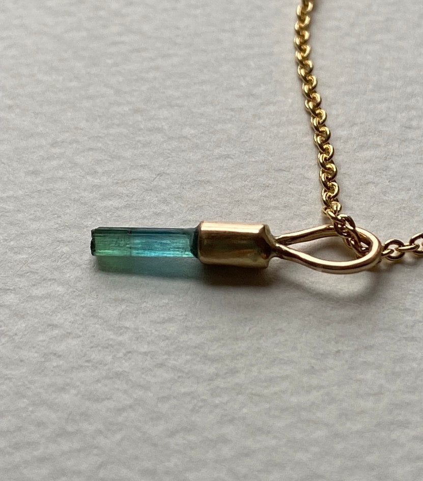 Raw Blue Green Indicolite / Paraiba Tourmaline Pendant Necklace, October Birthstone Pendant Necklace, 14k Gold