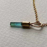 Raw Blue Green Indicolite / Paraiba Tourmaline Pendant Necklace, October Birthstone Pendant Necklace, 14k Gold