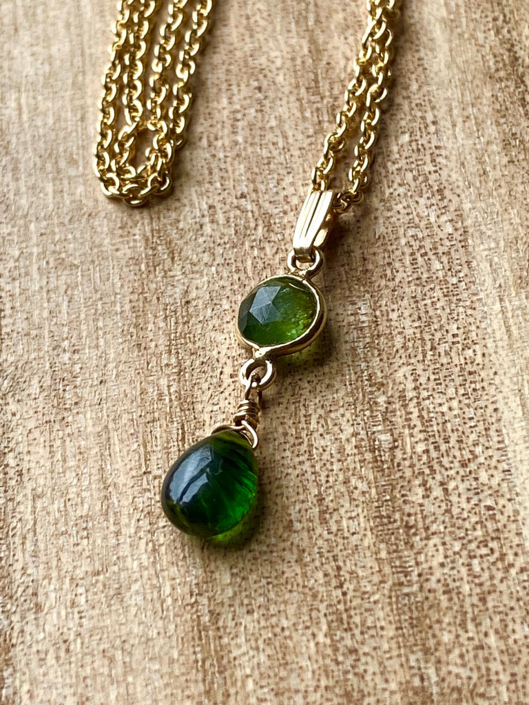 Forest Green Tourmaline Pendant Necklace, October Birthstone Necklace