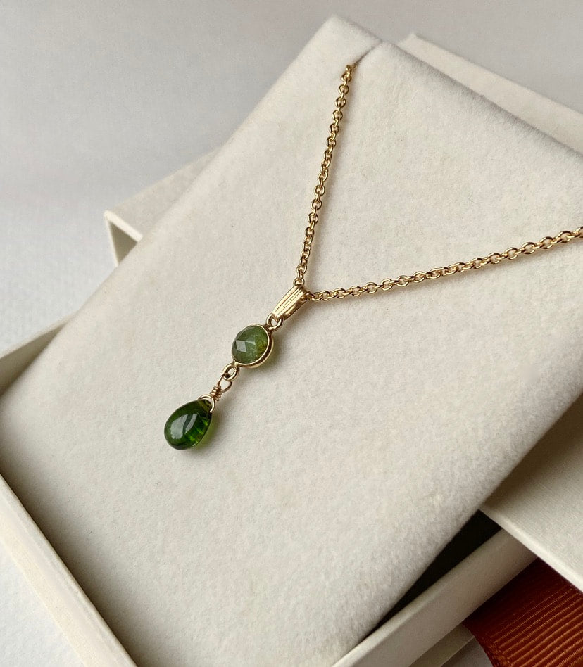 Forest Green Tourmaline Pendant Necklace, October Birthstone Necklace