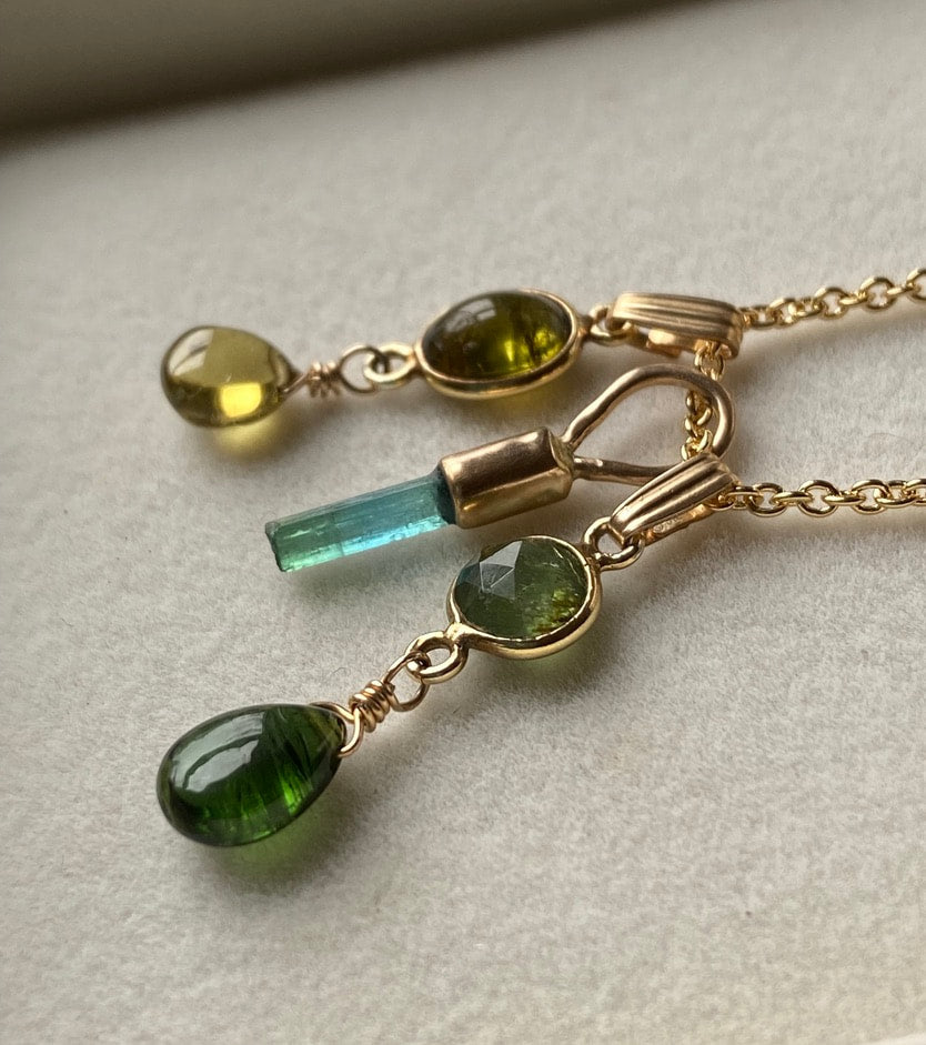 Forest Green Tourmaline Pendant Necklace, October Birthstone Necklace